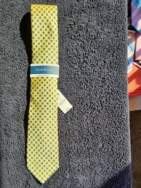 Club Room Yellow Tie with Blue Micro Square Pattern
